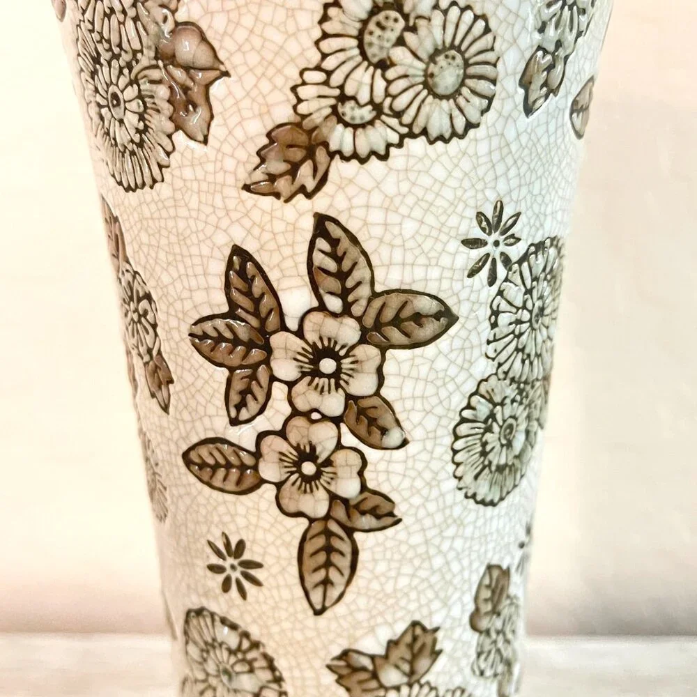 Vase Flowers Embossed Cream Brown Target 12